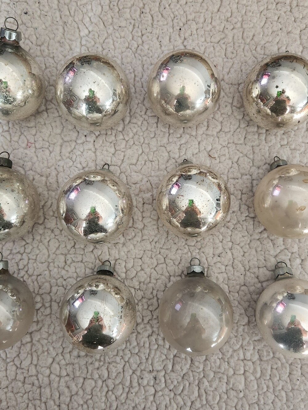 12 Vintage Pyramid Silver Glass Christmas Ornaments